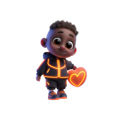 Adorable 3D Rendered Cartoon Boy Holding Glowing Heart - Valentine's Day, Love, Kindness Concept