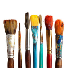 Fototapeta premium Collection of various art paint brushes isolated on transparent background