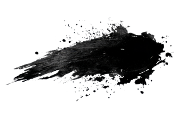 abstract black ink paint brush stroke shape splatter texture PNG transparent background isolated graphic resource. Creative organic art pattern