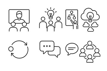 Collaborative Innovation Icons. Outline icon set of Collaborative innovation: video call, brainstorming
