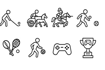 Sports Evolution Icons. Outline icon set of Sports and games evolution: stick and ball, chariot race, medieval