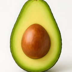 Fresh avocado half with seed isolated on white background