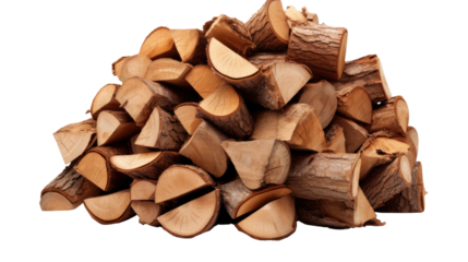 Stack of Firewood Logs for Winter Heating Isolated on White Background