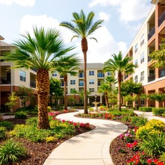 Residential Complex with Palm Trees and Modern Architecture