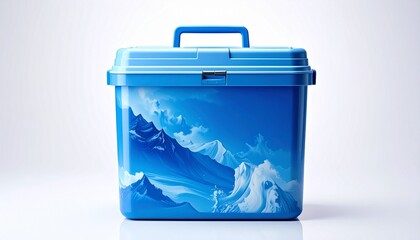 blue garbage bin on white