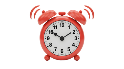 Alarm clock ringing loudly signals wake up time reminder for deadline or appointment urgency on transparent background