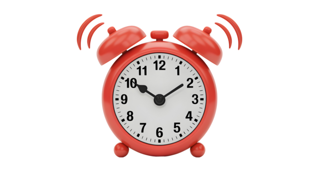 Alarm clock ringing loudly signals wake up time reminder for deadline or appointment urgency on transparent background