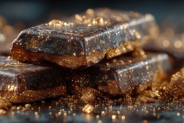 Gourmet chocolate covered with edible gold sparkles high resolution picture