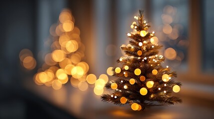 Dreamy Christmas tree bokeh background with large soft glowing orbs in green yellow and golden tones festive defocused holiday light circles for seasonal backdrops greeting cards and web banners