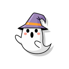 Kawaii Ghost Wearing Witch Hat Halloween Cartoon
