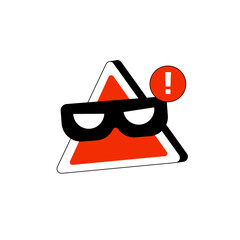 Vector illustration of a warning sign with a thief mask and exclamation mark &mdash; concept of cybercrime, online fraud, data theft, and security alert. Flat minimalistic design on yellow background.