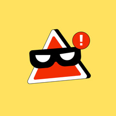 Vector illustration of a warning sign with a thief mask and exclamation mark &mdash; concept of cybercrime, online fraud, data theft, and security alert. Flat minimalistic design on yellow background.