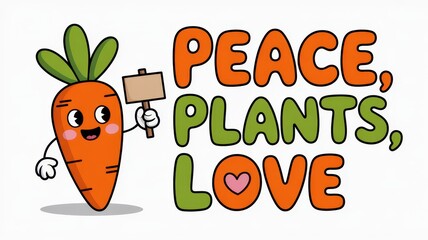 Naklejka premium Playful carrot character promoting peace and love in a vibrant, cheerful design celebrating nature's bounty. World Vegan Day