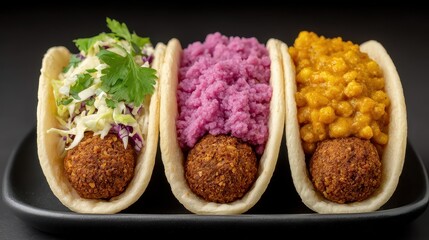 Discover vibrant vegan tacos and curry in a delightful street food triptych at a bustling market. World Vegan Day