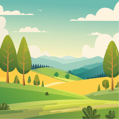 Obraz premium summer landscape with trees in the foreground and hills