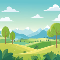 Obraz premium summer landscape with trees in the foreground and hills