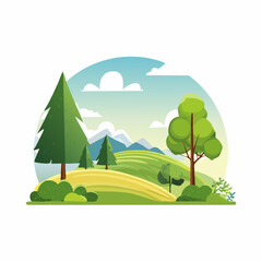 Obraz premium summer landscape with trees in the foreground and hills