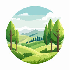 Obraz premium summer landscape with trees in the foreground and hills