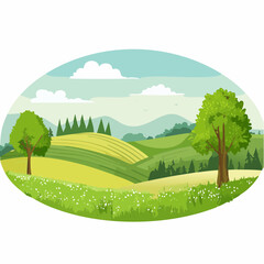 Fototapeta premium summer landscape with trees in the foreground and hills