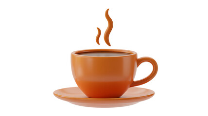 Obraz premium Steaming hot coffee in a stylish orange cup, perfect for morning motivation or creative inspiration on transparent background