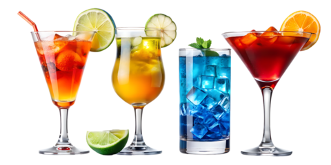 Colorful Cocktail Drinks Assortment with Citrus Garnish on transparent background assortment colorful cocktail drinks citrus garnish isolated background This image