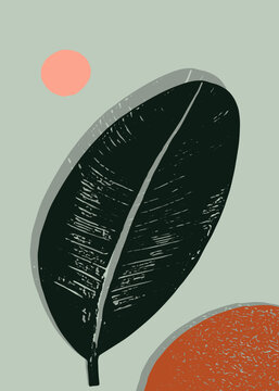 Rubber leaf artwork with tropical glossy foliage in modern illustration style. Ideal for wallpaper, poster, print, banner, cover, packaging, and elegant botanical design projects.