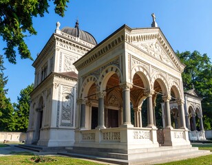 Fototapeta premium Elegant light-filled mausoleum, classic architecture