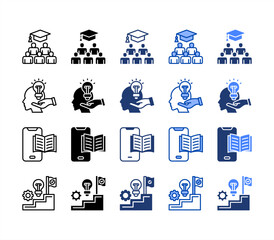 Graduation, Mobile Learning, Retention, Learning Journey, multiple style icon set.