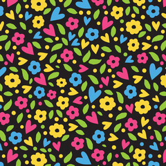 Seamless childish pattern with fairy flowers. Creative kids city texture for fabric, wrapping, textile, wallpaper, apparel. Seamless pattern with creative decorative flowers in scandinavian style.
