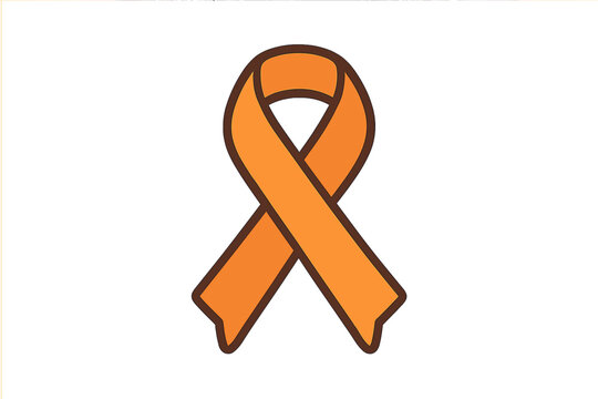 Orange awareness ribbon vector icon. Symbol for leukemia, MS, ADHD, kidney cancer, gun violence, hunger, and COPD awareness campaigns. Flat cartoon illustration for support.