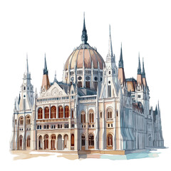 Parliament Building in Budapest. Parliament Building in Budapest watercolor vector illustration