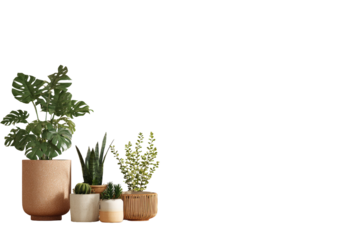 Potted plants in various muted tones