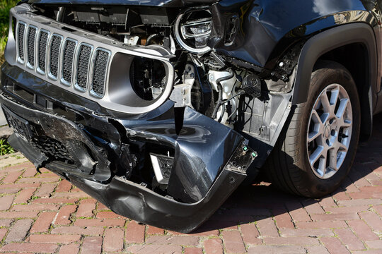 part of a broken car. close-up of a damaged car. Poland. Warsaw. May 2022.