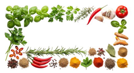 Fresh Herbs and Spices Border, transparent background, cutout PNG