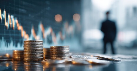 Gold Coins Stacked Against Financial Chart Background