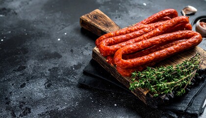 Smoked sausages on a wooden board (1)