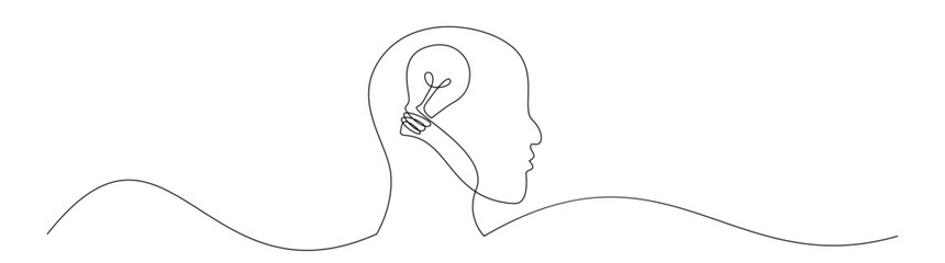 Creative Thinking Line Art with Light Bulb