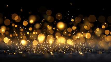 Dreamy festive Christmas background with golden bokeh light circles on dark blurred backdrop soft glowing orbs abstract holiday texture for greeting cards banners web headers and seasonal designs