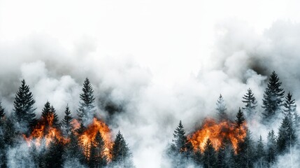 Obraz premium Forest fire flames and heavy smoke – environmental catastrophe and climate alert