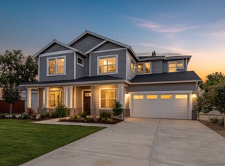 Gray Two Story House at Dusk