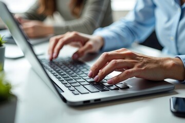 Close-Up of Woman's Busy Workday: Hands Typing on Keyboard