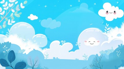 Cute Cartoon Illustration with Blue Background