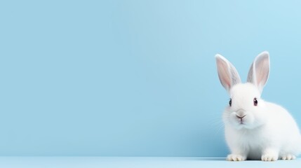 Obraz premium cute animal pet rabbit or bunny white color smiling and laughing isolated with copy space for easter background, rabbit, animal, pet, cute, fur, ear, mammal, background, celebration, generate by AI