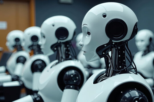 Dull Business Presentation with Unmotivated Humanoid Robots - Powered by Adobe