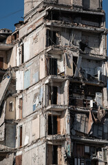 ruined street and destroyed houses the city Kiev war in Ukraine