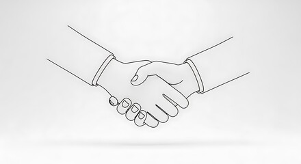 Handshake illustration in a clean line art style, conveying concepts of agreement, partnership, and greetings with a modern, minimalist aesthetic.