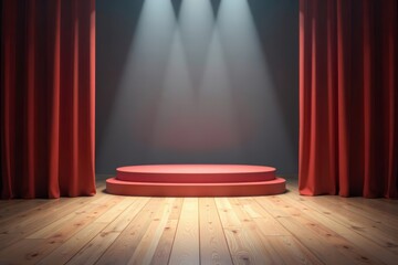 Simplistic photo showcasing an unoccupied game show talk show set accentuated by stage lighting and ambiance.
