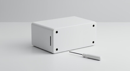 white device box and screw driver Mockup