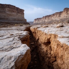Obraz premium Majestic canyon with rugged rock formations and clear blue sky.