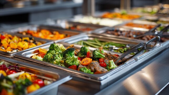 Variety of delicious dishes showcased on a buffet line offering diverse food selections